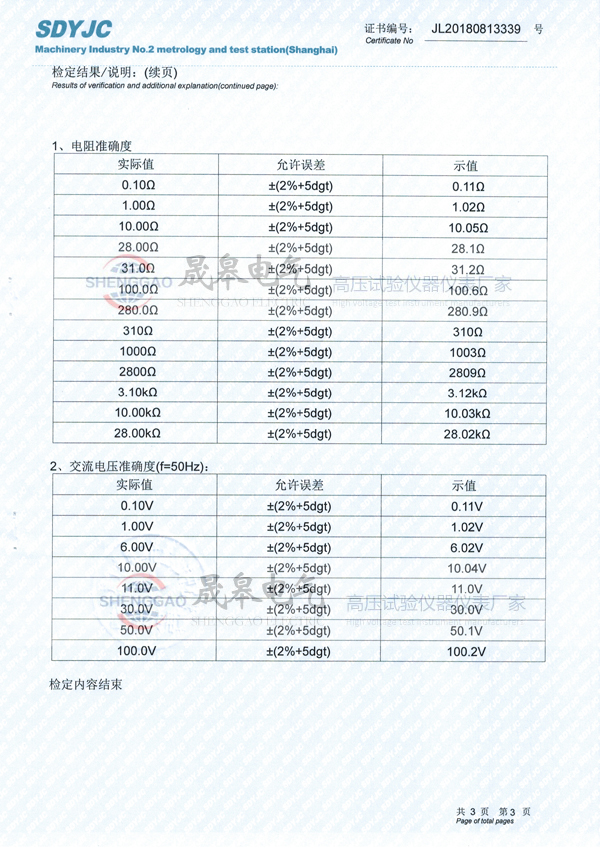 SG3010E接地電阻土壤電阻率測(cè)試儀檢定證書(shū)